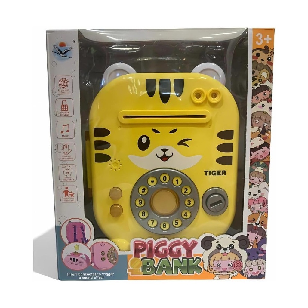Kids' Electronic Tiger Piggy Bank with Number Pad, Sound & Light Effects - Fun Savings for Children
