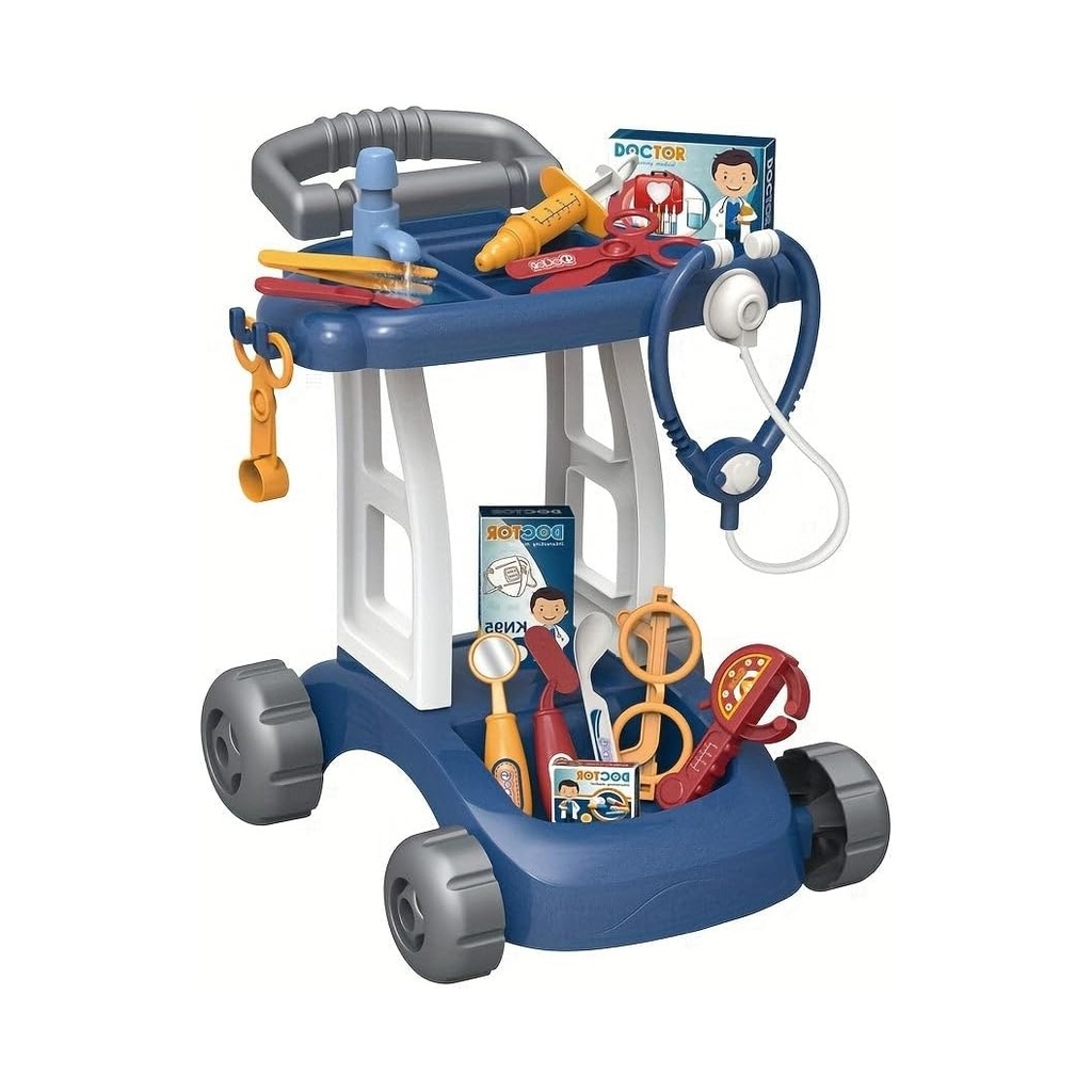 Kids' Rolling Doctor Playset: Realistic Medical Toy Cart with Accessories for Imaginative Play