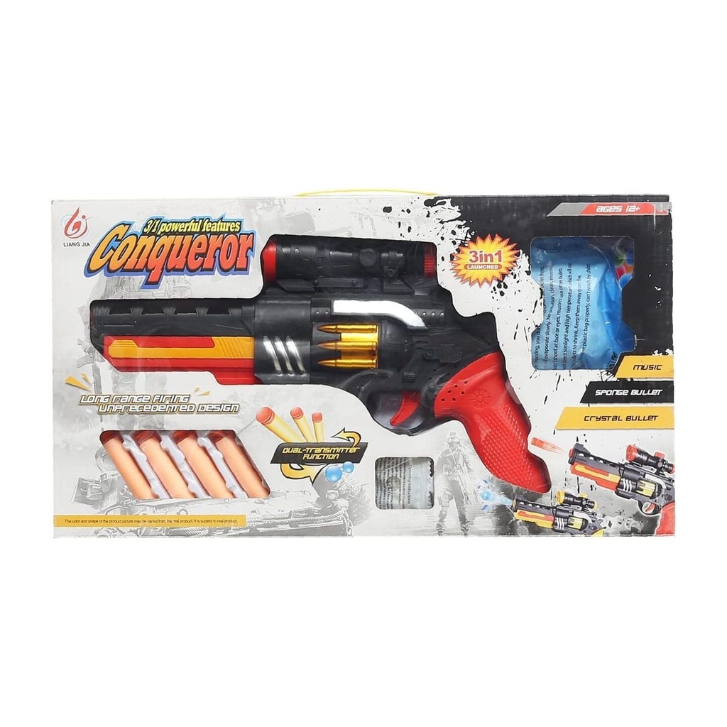 Conqueror 3-in-1 Toy Gun with Scope, Sponge & Crystal Bullets for Ages 12+
