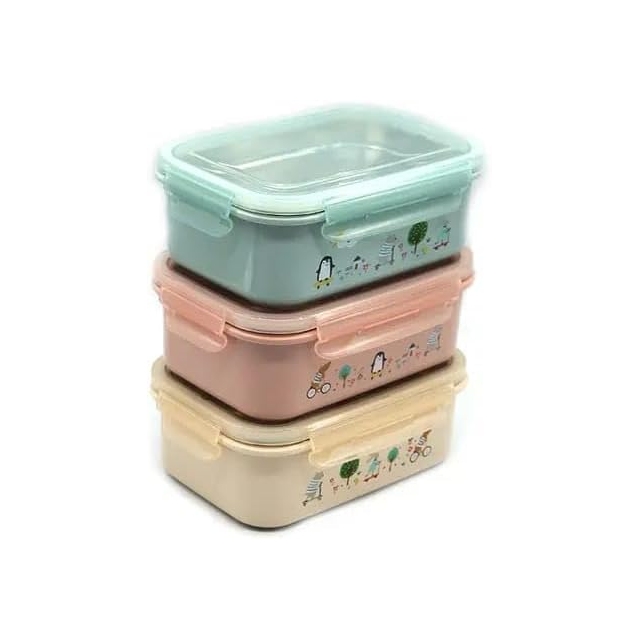 Kids' 3-Piece Stainless Steel Bento Lunch Box Set with Lids - Cute Animal Design