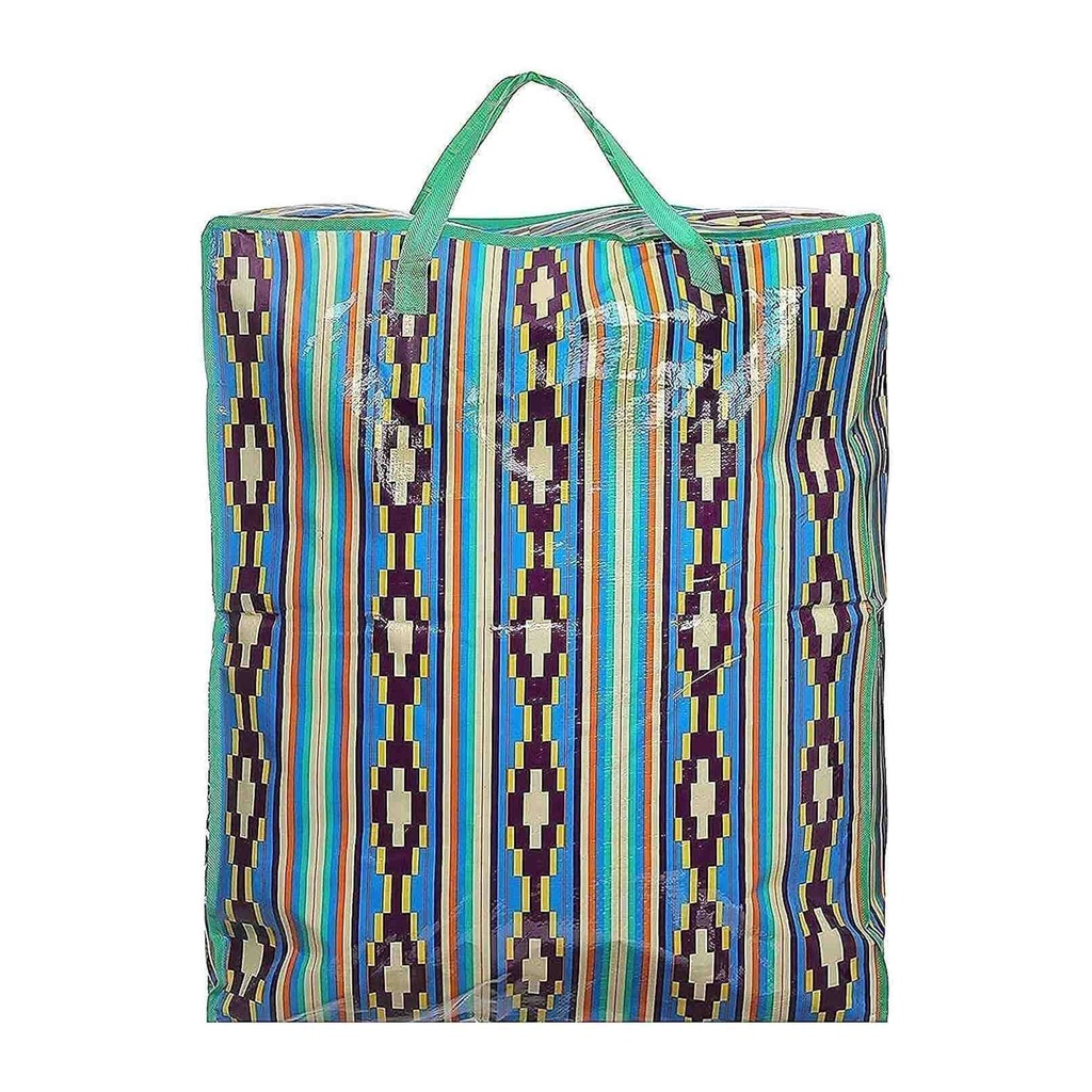 Large Reusable Shopping Tote Bag - Vibrant Ethnic Stripe Design