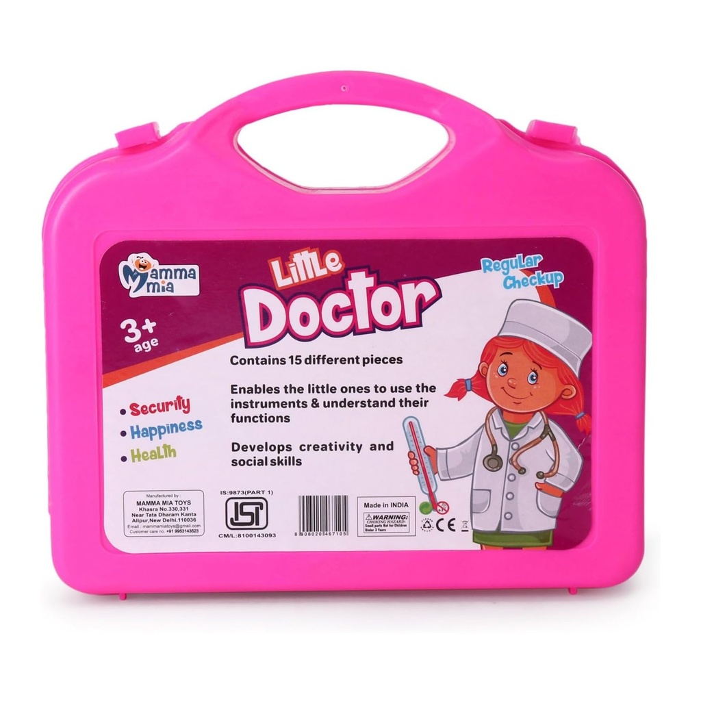 Pink Little Doctor Play Set for Kids Aged 3+: 15-Piece Medical Kit with Carry Case