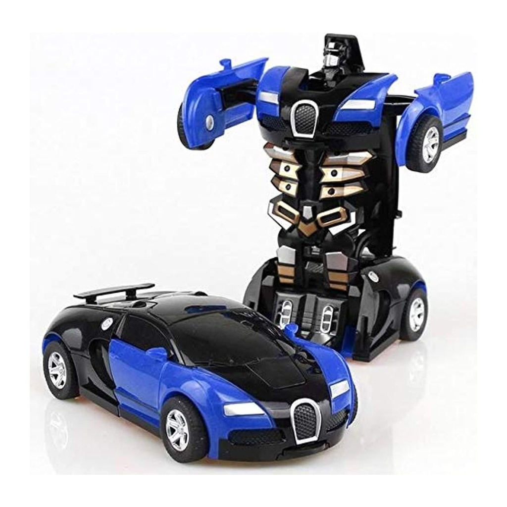 Blue and Black Bugatti-Style Transforming Robot Car Toy for Kids