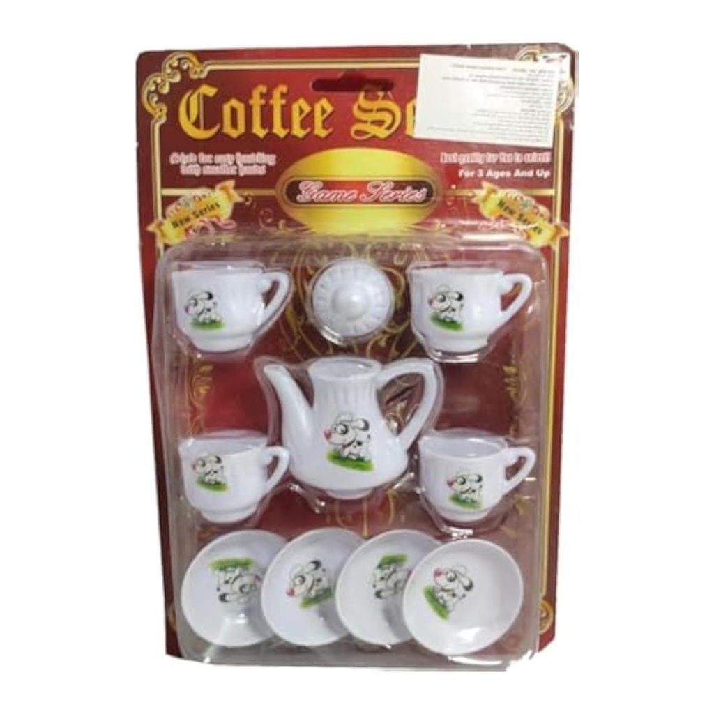 Children's Dalmatian Puppy Design Plastic Coffee Set - Pretend Play Tea Party Toy for Kids Aged 3+