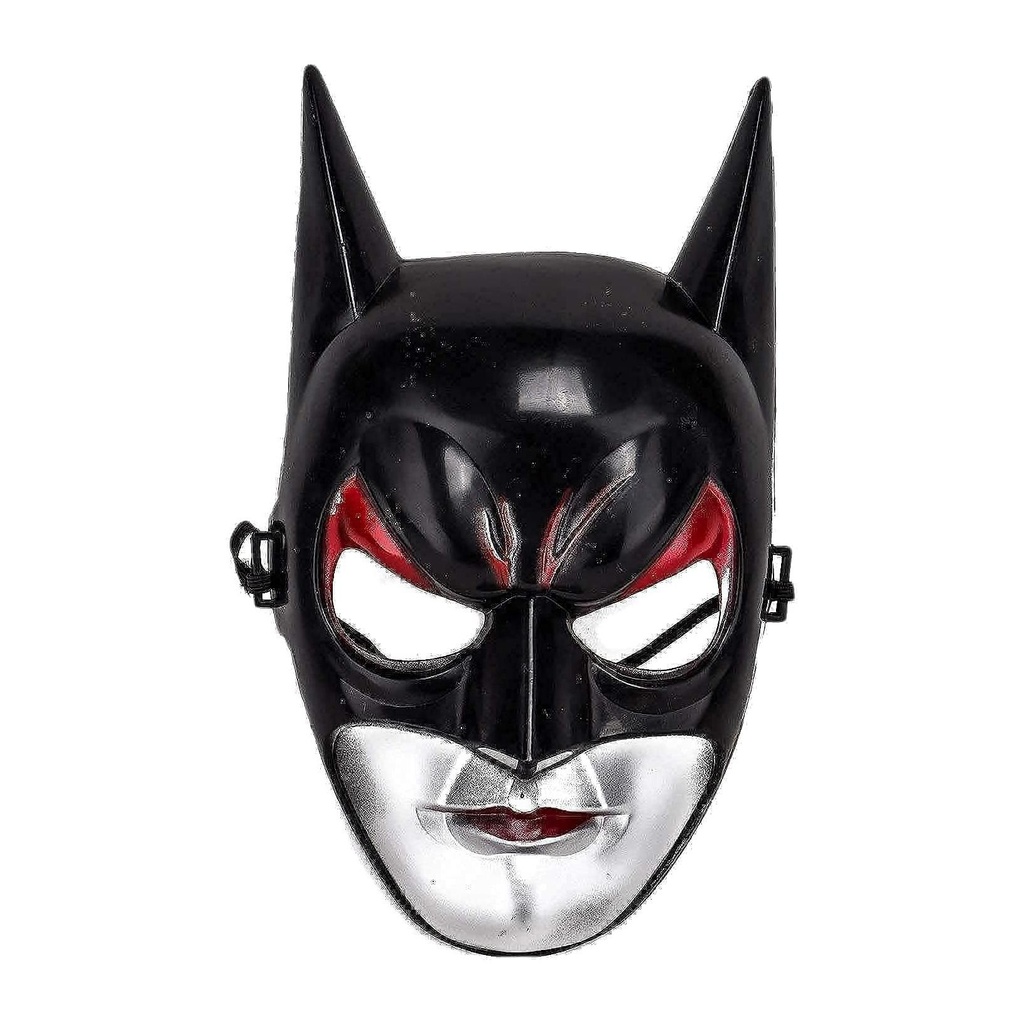 Child's Batwoman Costume Mask - Black, Red & Silver Plastic Superhero Party Accessory