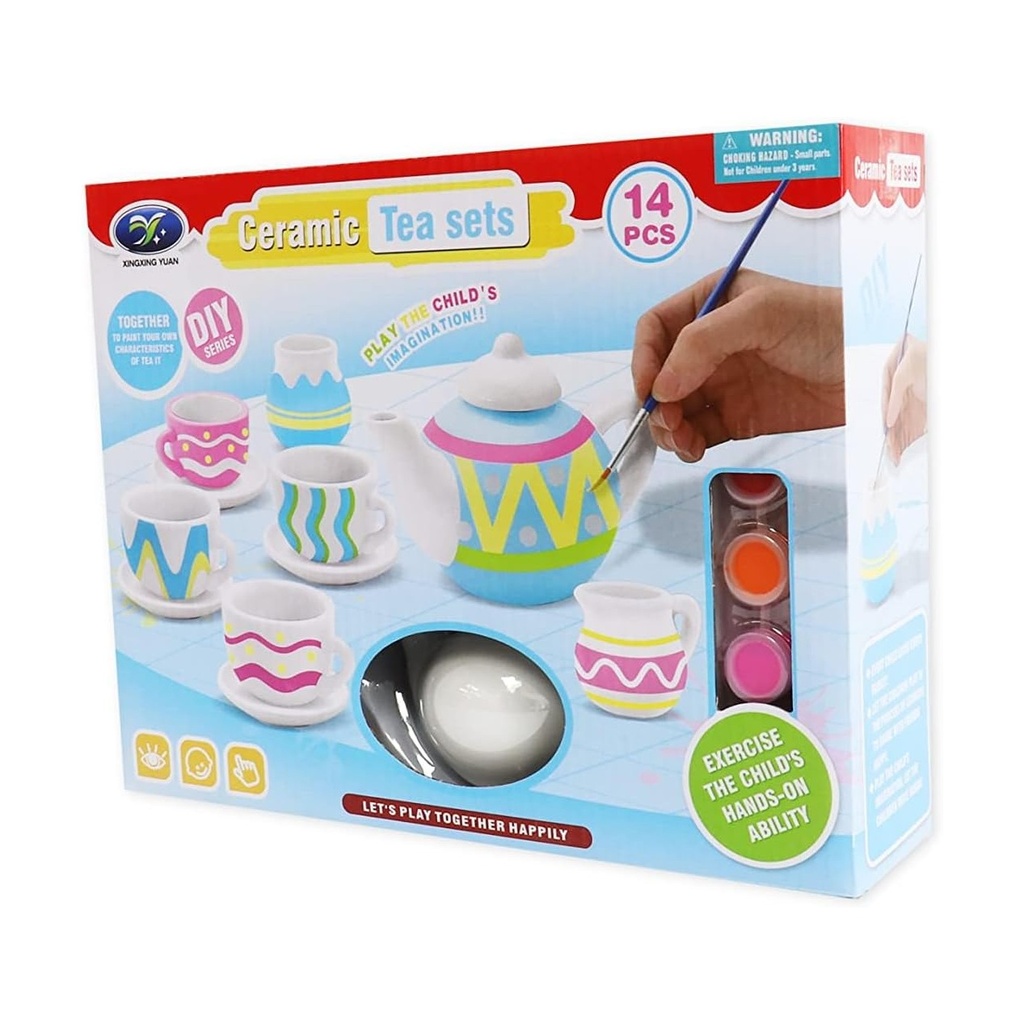 14-Piece DIY Ceramic Tea Set Painting Kit for Kids – Creative Craft Activity with Non-Toxic Paints
