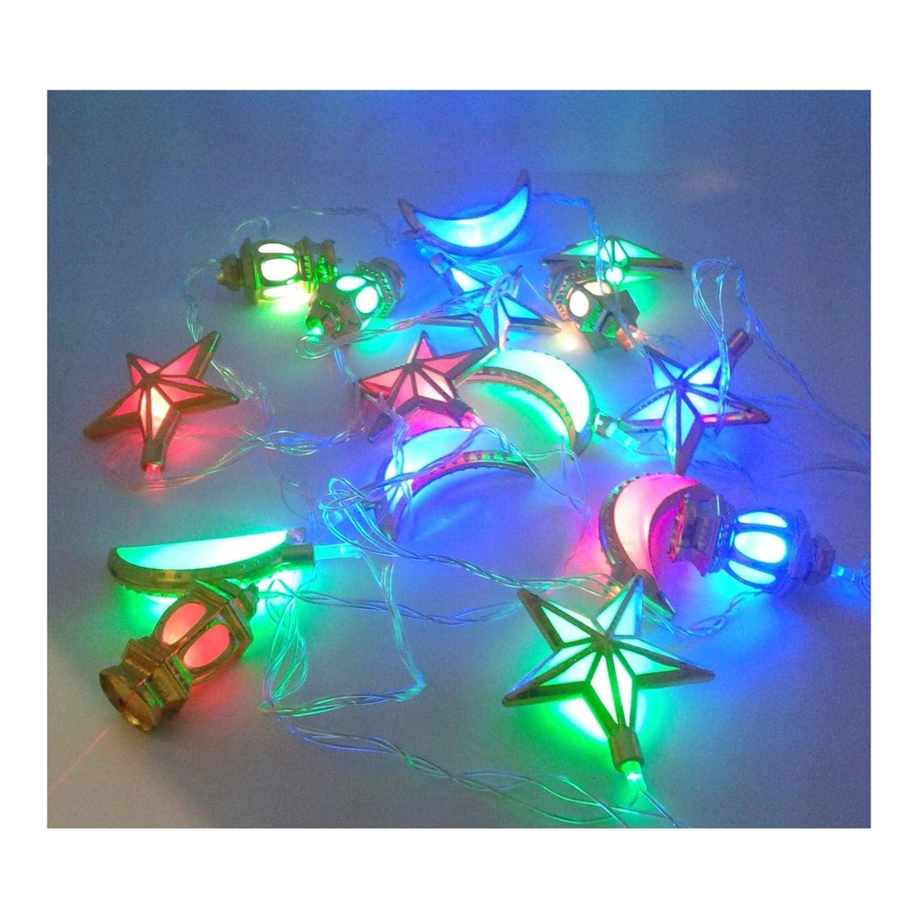 Ramadan LED String Lights: Crescent Moons, Stars, and Lanterns with Multicolor Illumination