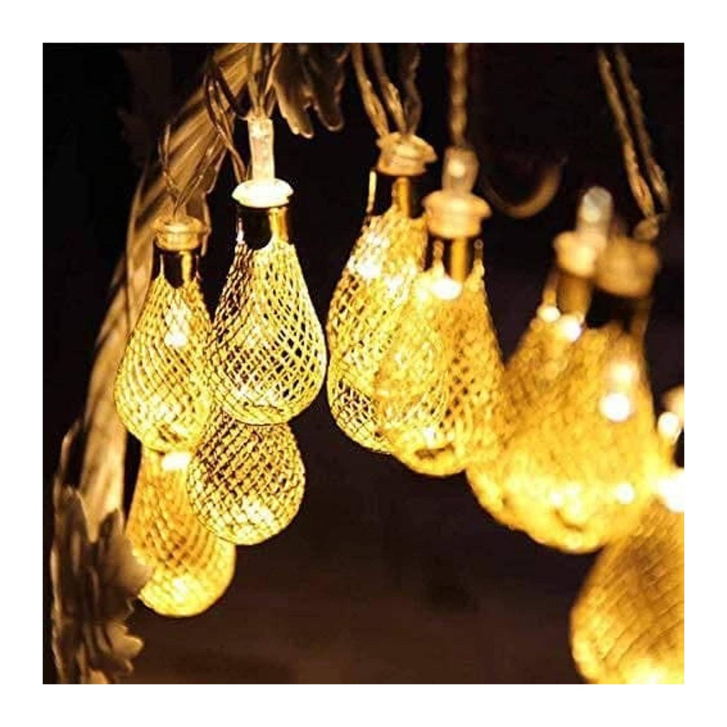Warm White LED String Lights - 10 Gold Metal Cage Bulbs, 3M - Festive Decor for Home & Parties
