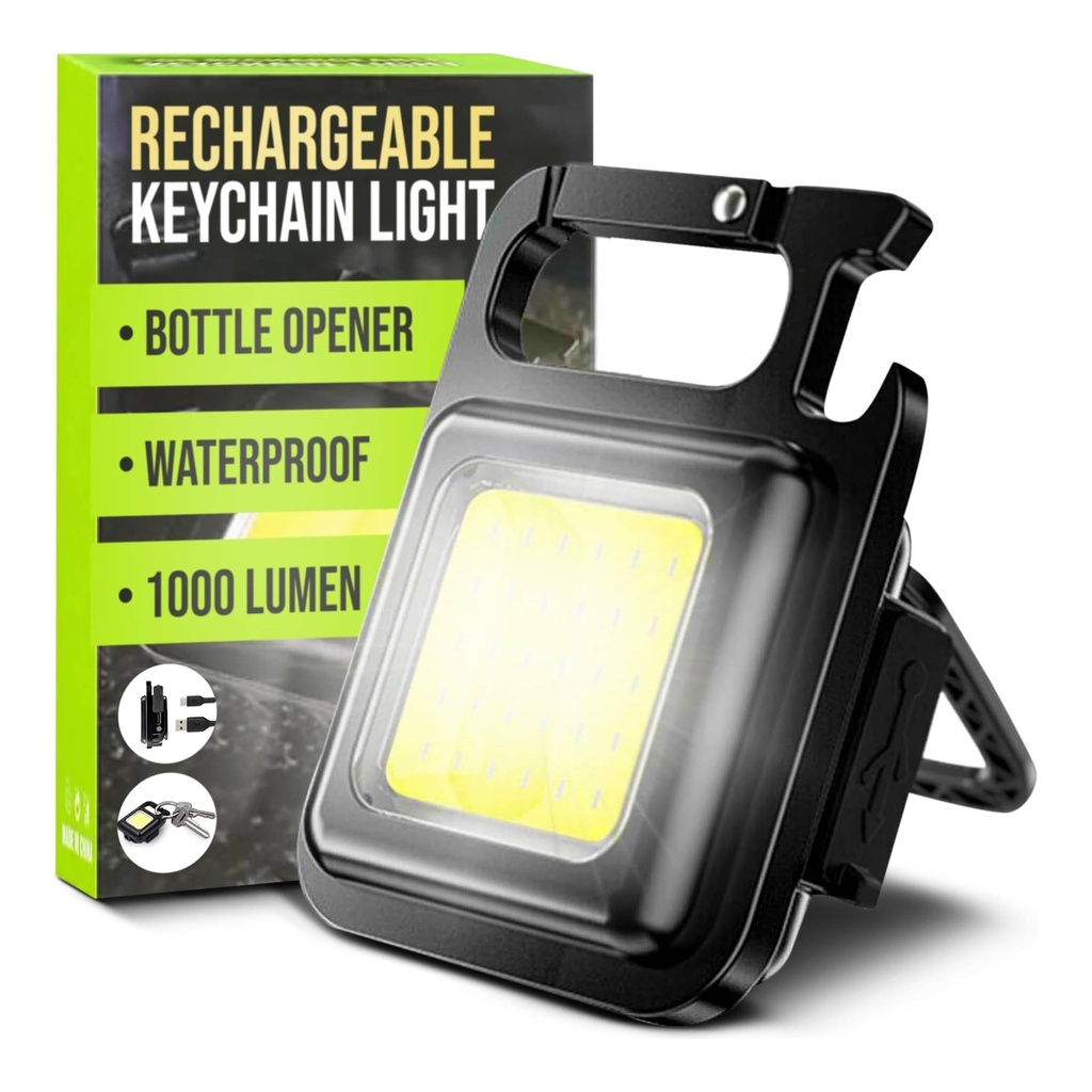 Rechargeable Keychain LED Flashlight with 1000 Lumen Super Bright LED, Bottle Opener & Waterproof Design