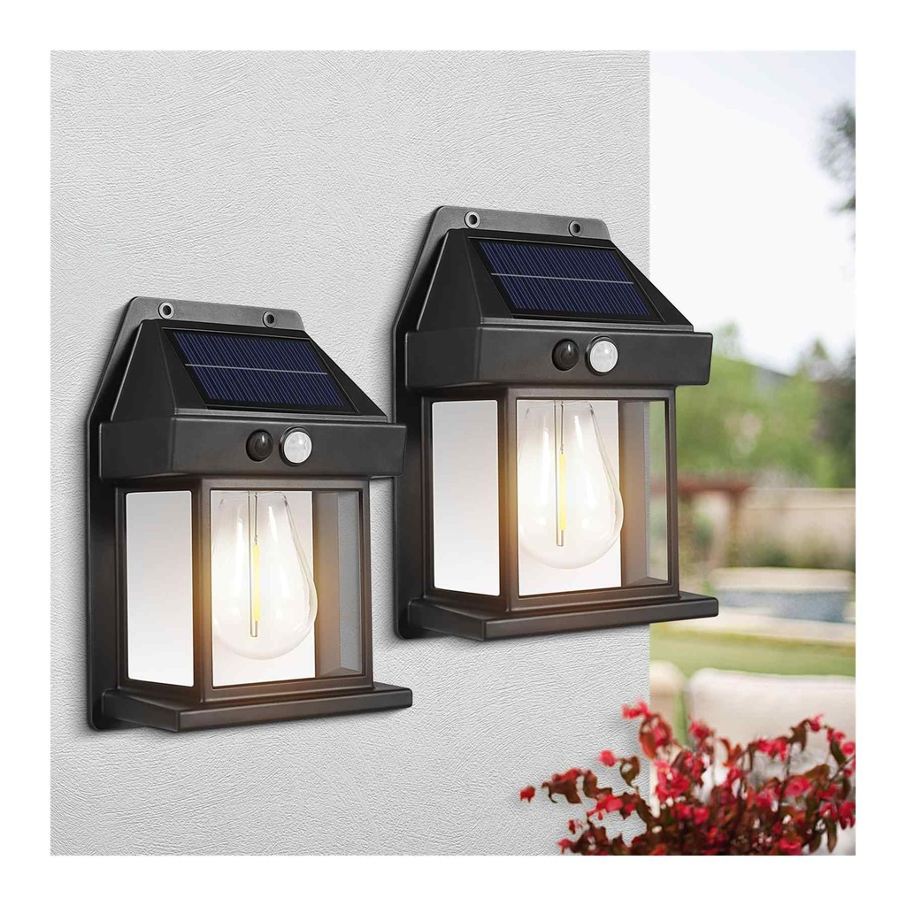 2-Pack Solar Powered LED Outdoor Wall Lights with Motion Sensor - Black Integrated Dusk to Dawn Security Lighting