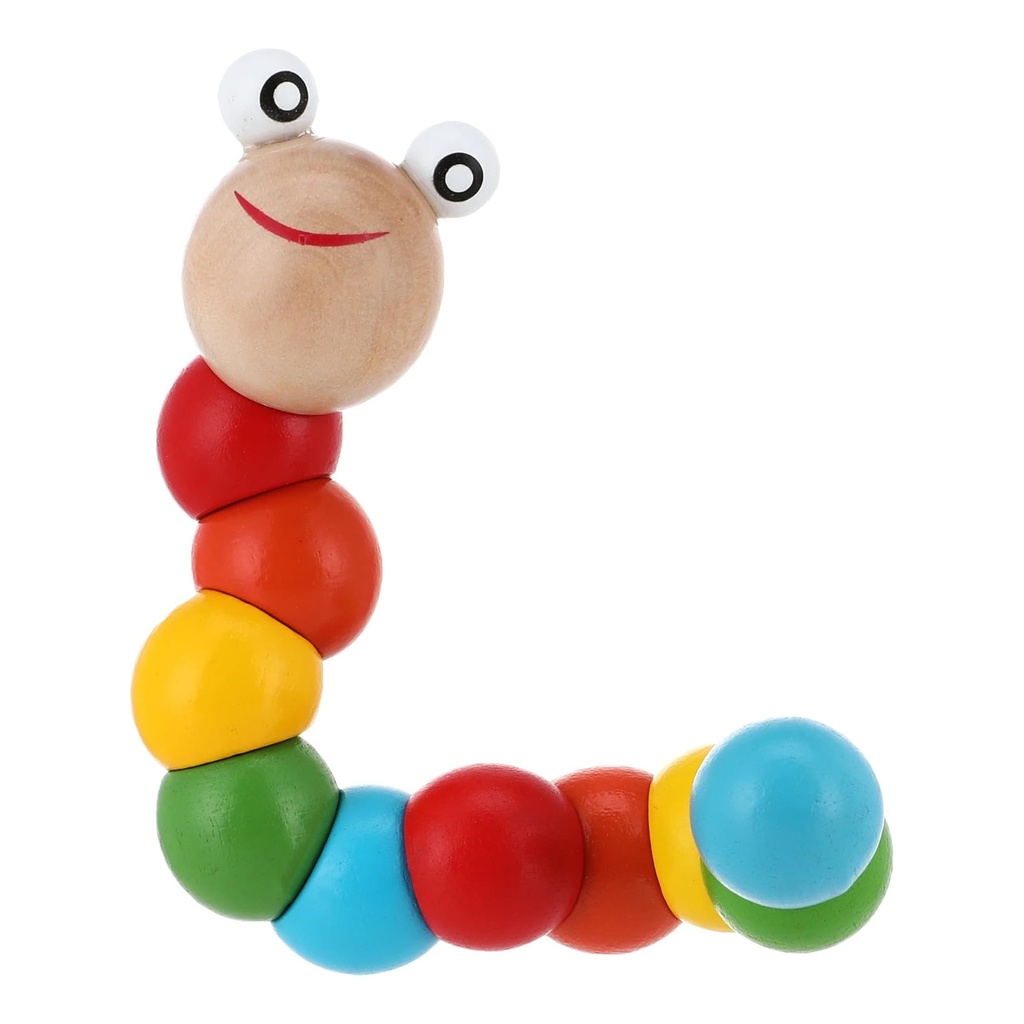 Rainbow Wooden Caterpillar Bead Toy: Toddler's Developmental Toy for Fine Motor Skills and Sensory Play