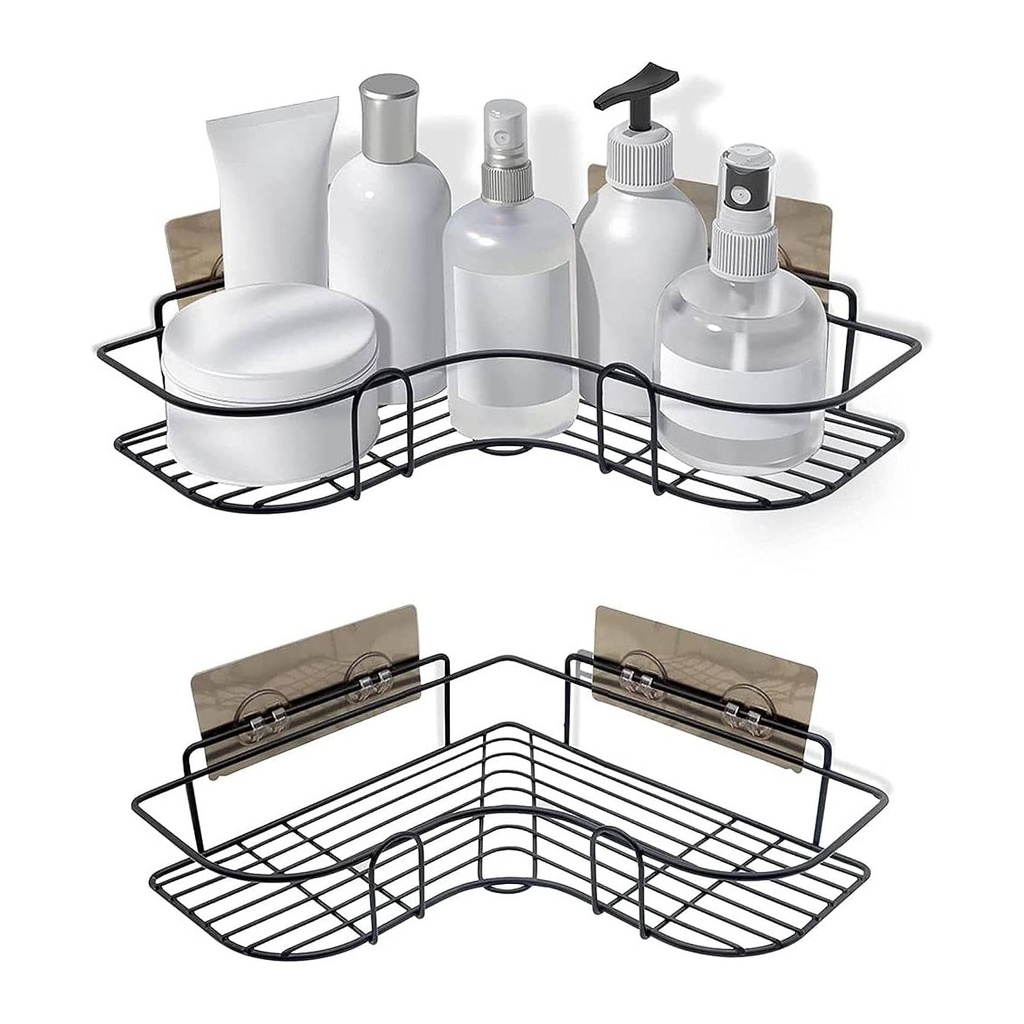 Black Metal Corner Shower Caddy with Suction Cups - Bathroom Organizer Shelf for Shampoo, Conditioner, Soap, and More