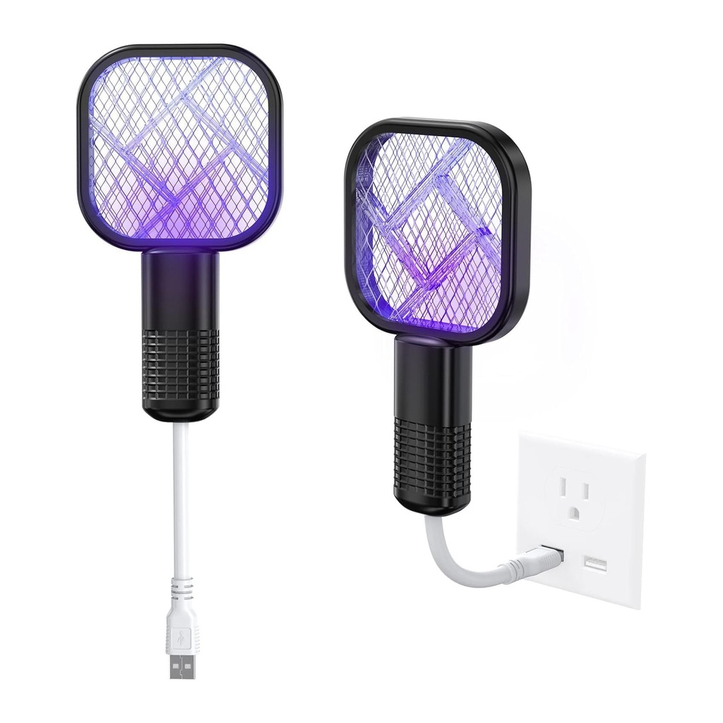 Rechargeable Electric Insect Zapper Racket with UV Light - Mosquito and Fly Killer for Indoor & Outdoor Use