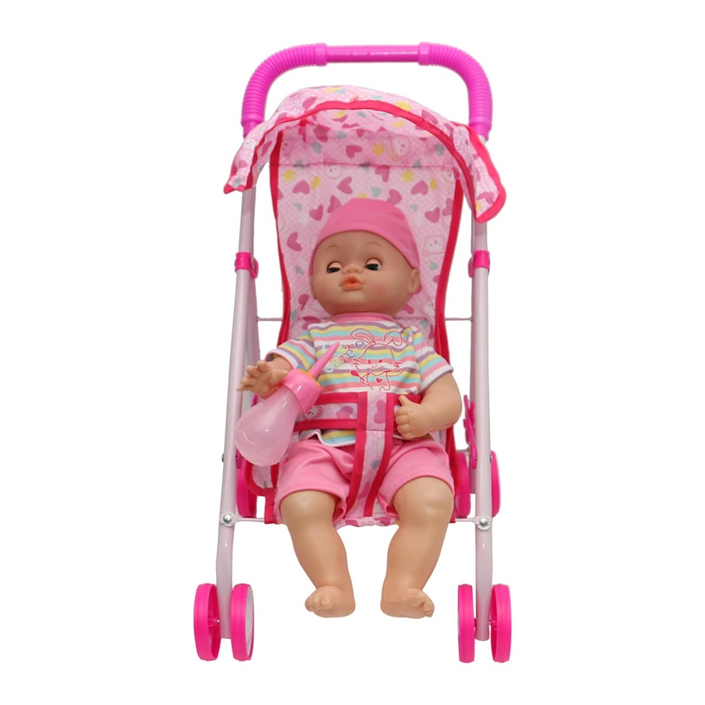 Baby Doll with Pink Stroller