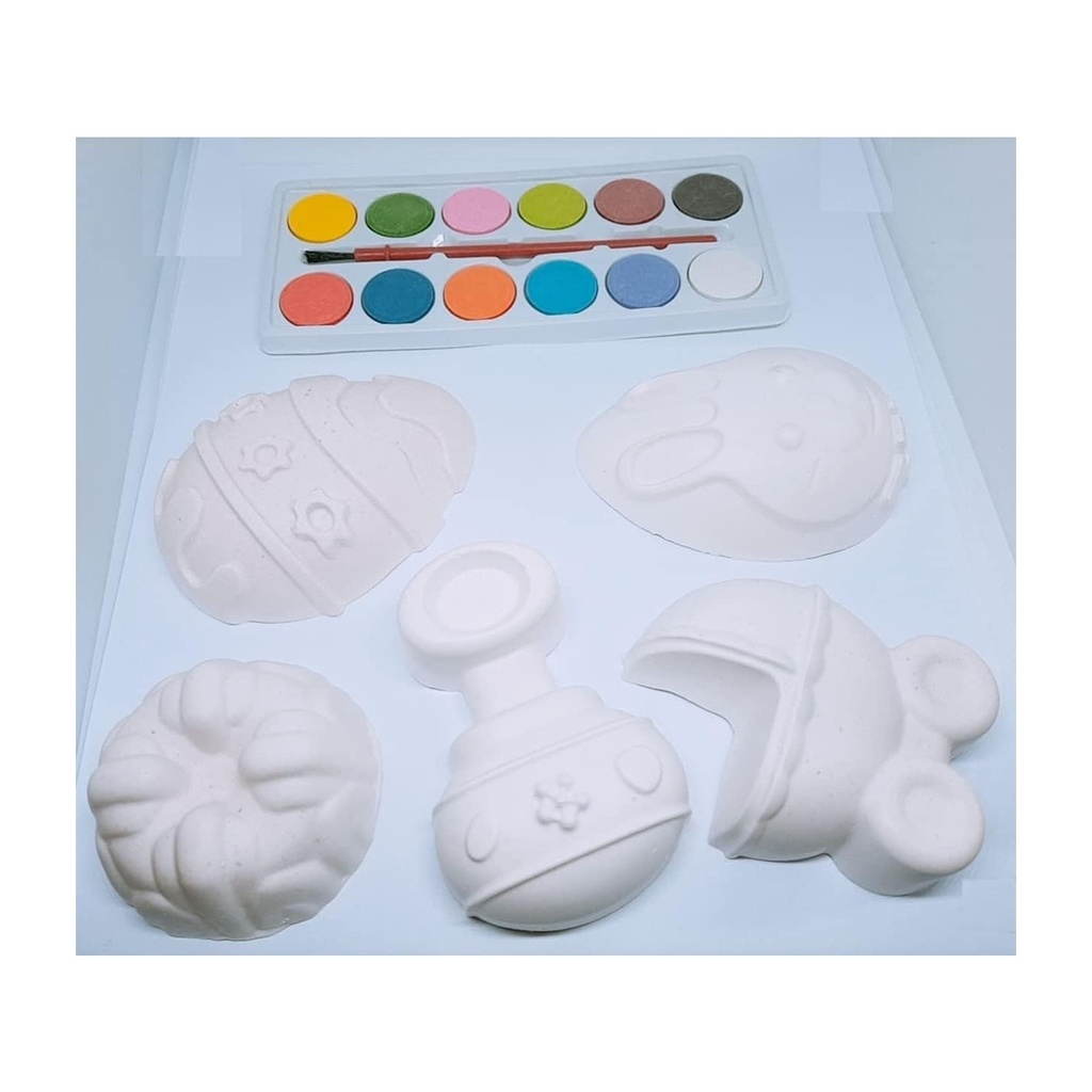 Easter Egg Painting Craft Kit for Kids: 5 Plaster Shapes & 12 Watercolor Paints