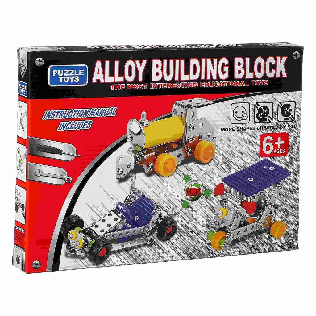 3-in-1 Alloy Metal Building Block Construction Set for Kids Aged 6+