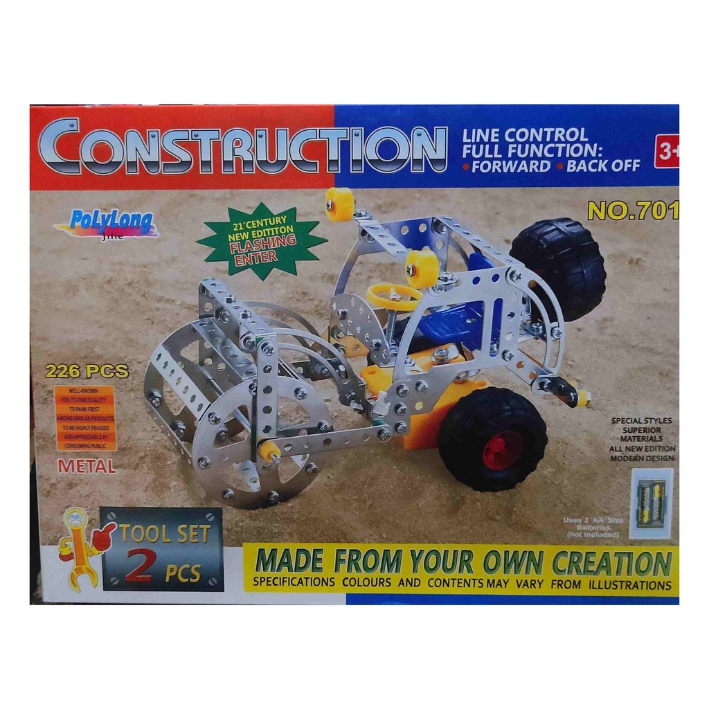 226-Piece Metal Construction Set - Build Your Own Road Roller Model Kit - Ages 3+