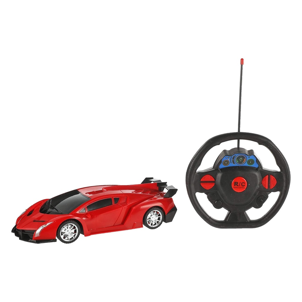 Red Remote Control Sports Car Toy for Kids - Realistic Design, Steering Wheel Controller