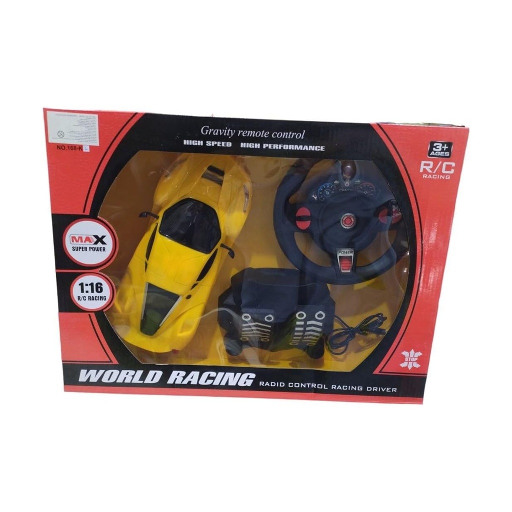 1:16 Scale Yellow Remote Control Racing Car with Steering Wheel and Pedal - High-Speed Gravity Control for Kids Aged 3+