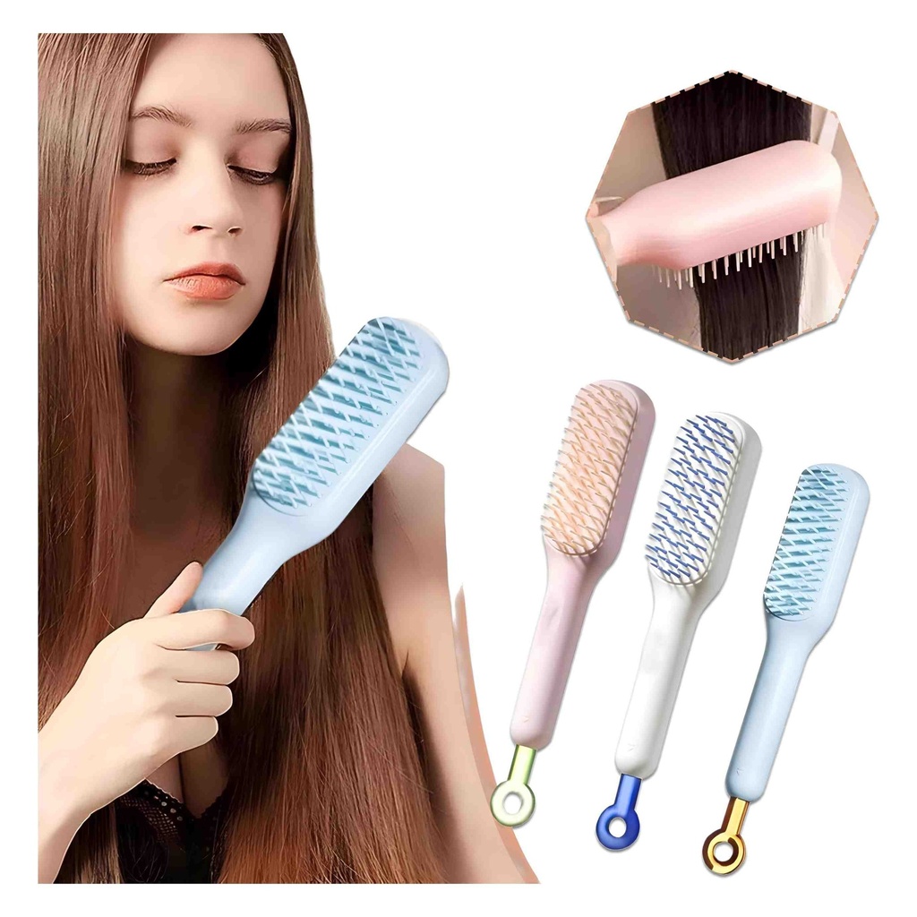 Detangling Hair Brush Set: 3 Self-Cleaning Brushes for Effortless Styling