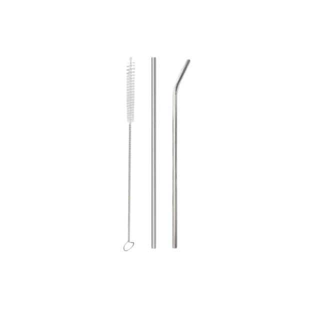 Reusable Stainless Steel Straw Set with Cleaning Brush: Straight & Bent Straws for Drinks & Mugs
