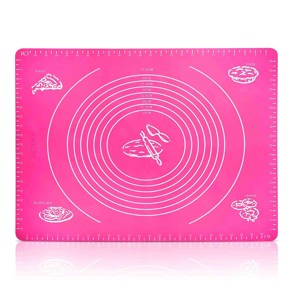 Pink Silicone Baking Mat with Measurement Guide - Large 48x37.5cm Non-Stick Pastry Mat for Pizza, Dough, Fondant, and Baking