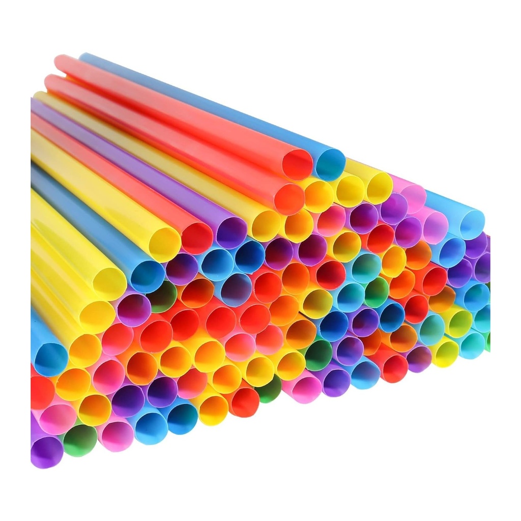 Jumbo Rainbow Plastic Straws - 100 Count Bulk Pack of Large Diameter Disposable Smoothie Straws for Parties and Events