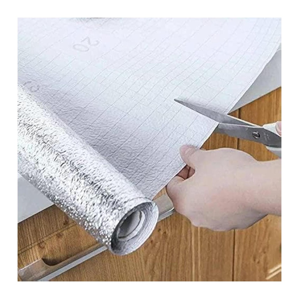 Silver Adhesive-Backed Aluminum Foil Roll for Kitchen Countertops and Walls - Heat Resistant, Oil-Proof, Easy to Clean