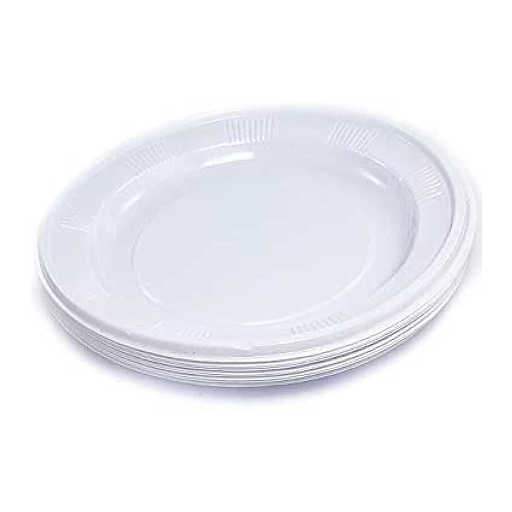 100 Pack Disposable Plastic Dinner Plates - White, 9 Inch, Heavy-Duty, Elegant Design for Parties & Events