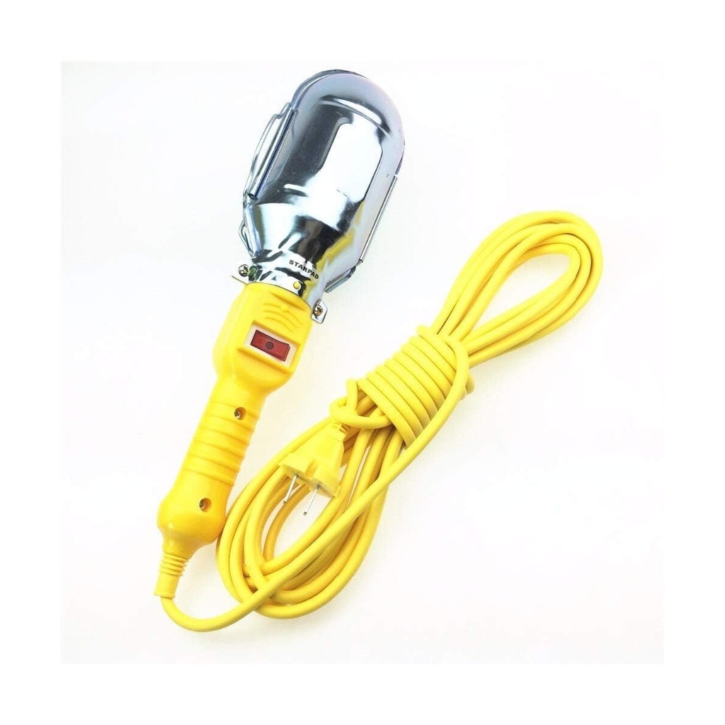 Handheld Work Light with Metal Cage, Yellow Plastic Housing, and Long Power Cord - Ideal for Mechanics, Contractors, and DIY Projects