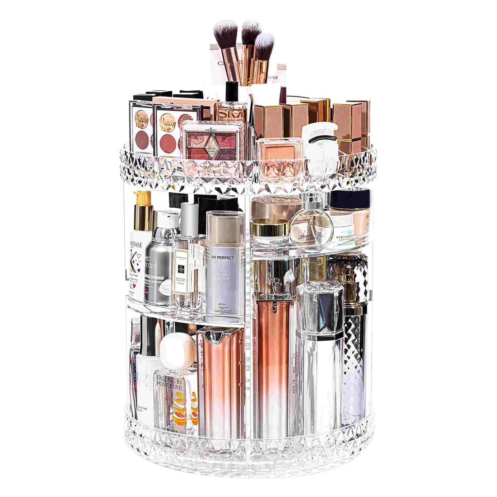 Rotating Cosmetic Organizer with Crystal Accents - 360° Swivel Makeup Storage for Bathroom, Vanity & Dressing Table