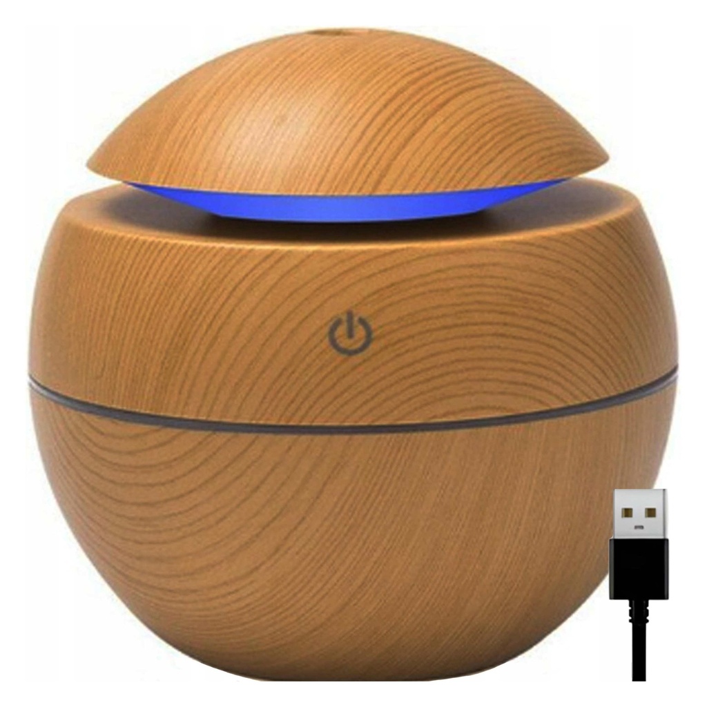 مُرطب هواء وناشر عطور بالموجات فوق الصوتية، بتشطيب خشب - شحن USB، للمنزل، المكتب، والسفر