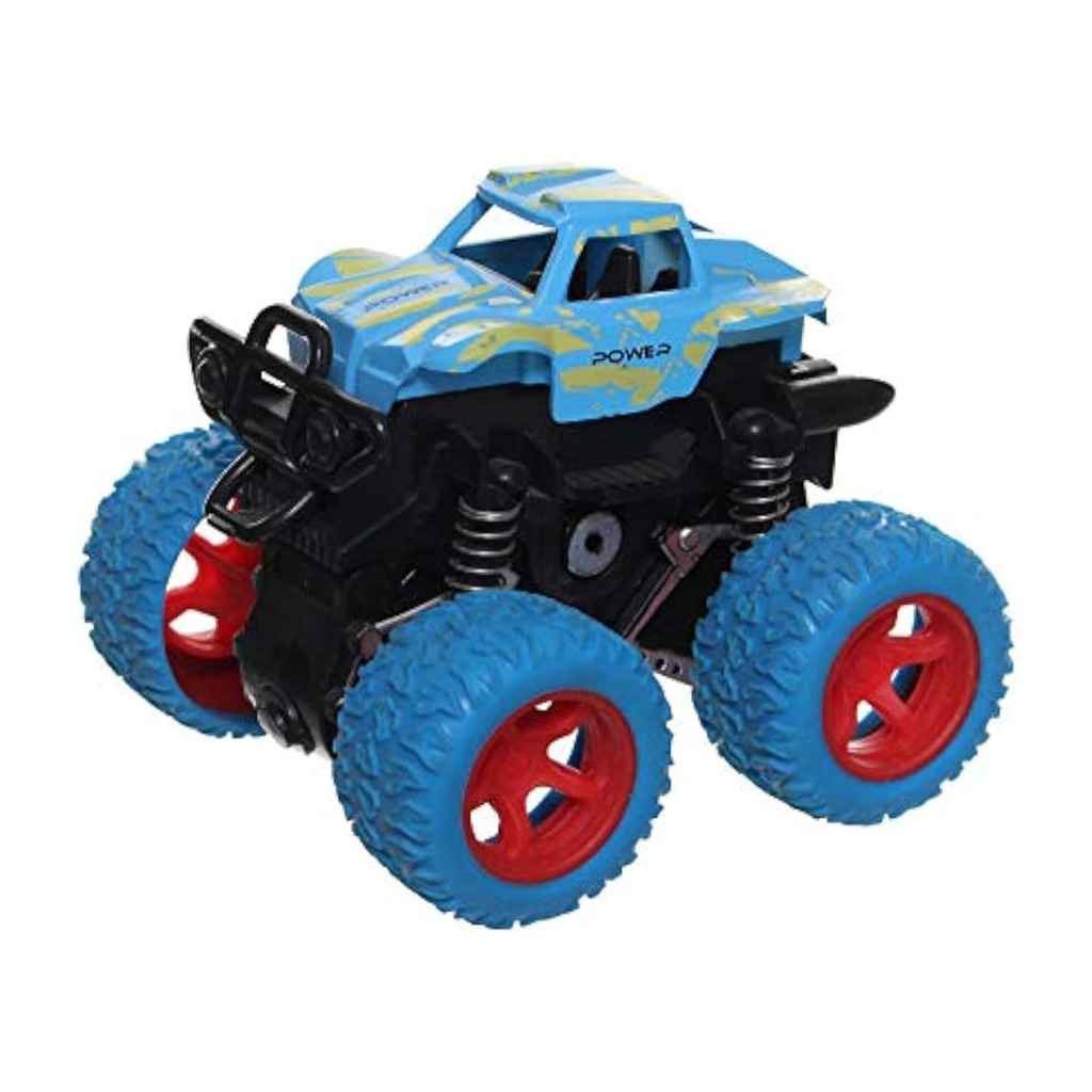 عربية الوحش الزرقاء للأطفال - لعبة سيارة تعمل بسحبها للخلف بعجلات كبيرة
