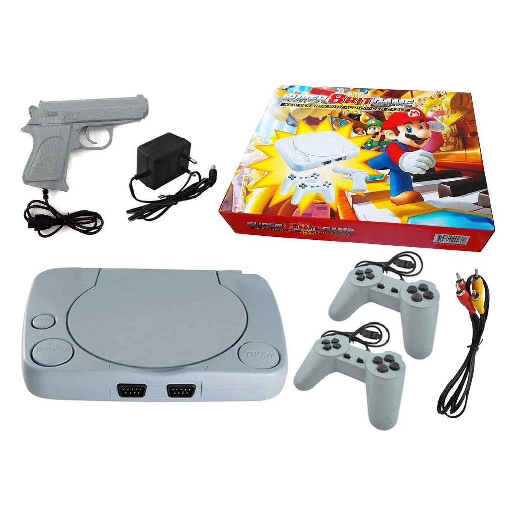كونسول ألعاب ريترو 8 بت مع مسدس ضوئي، وجهازين تحكم، وكابل AV - متعة العائلة