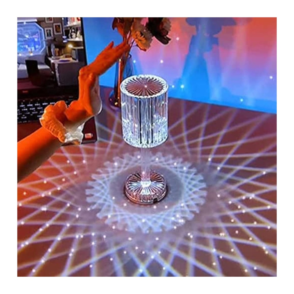 Crystal Acrylic Desk Lamp with RGB Projection & Touch Control - Modern LED Night Light with Dimmable Settings