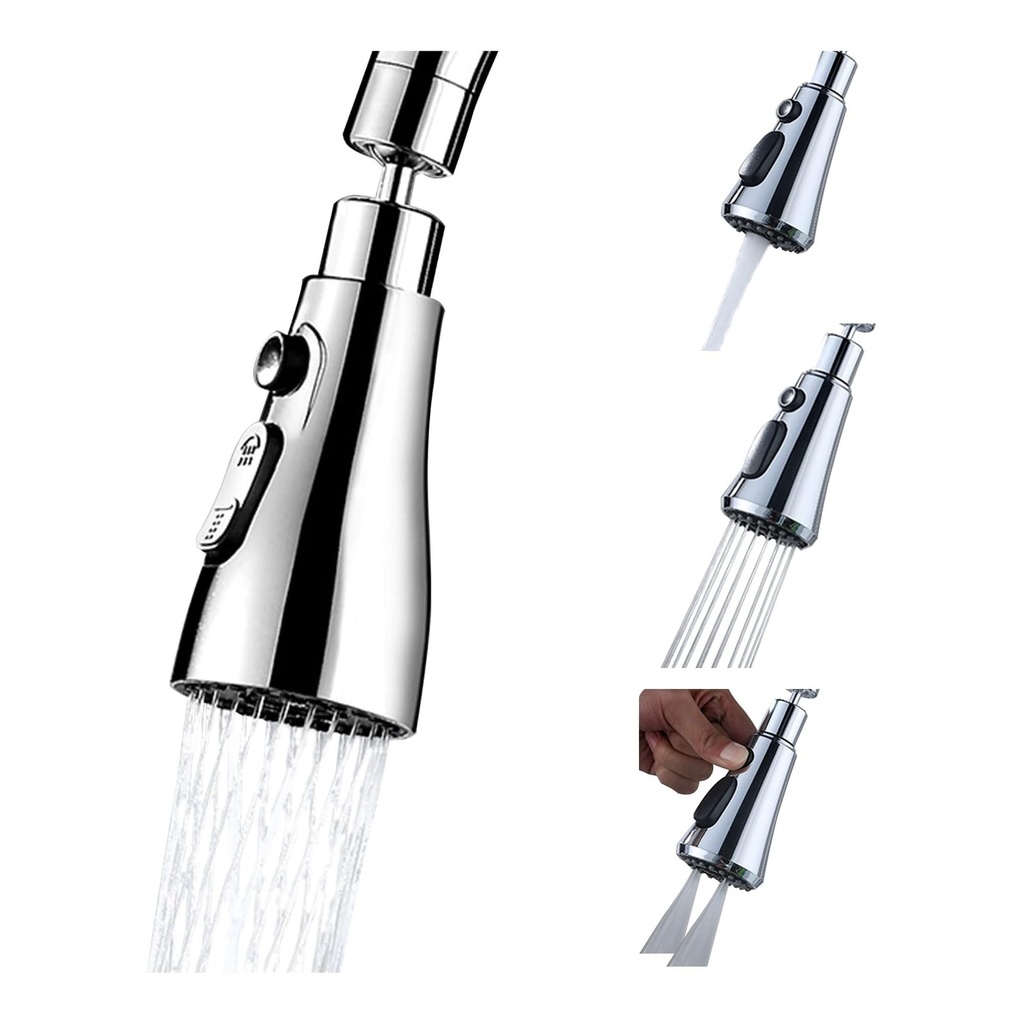 رأس بخاخ صنبور مطبخ كروم بثلاث أوضاع رش و دوران ٣٦٠ درجة
