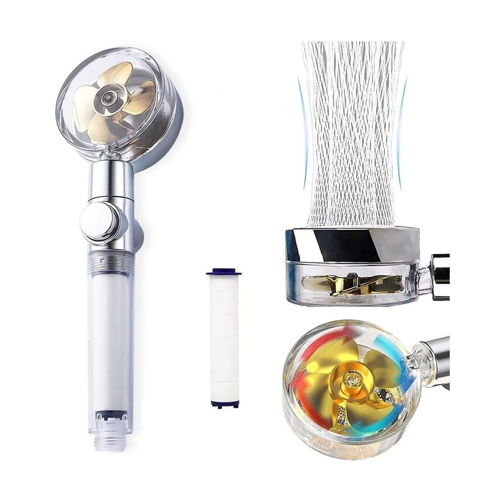 High-Pressure Turbo Shower Head with 360° Rotation and Replaceable Water Filter