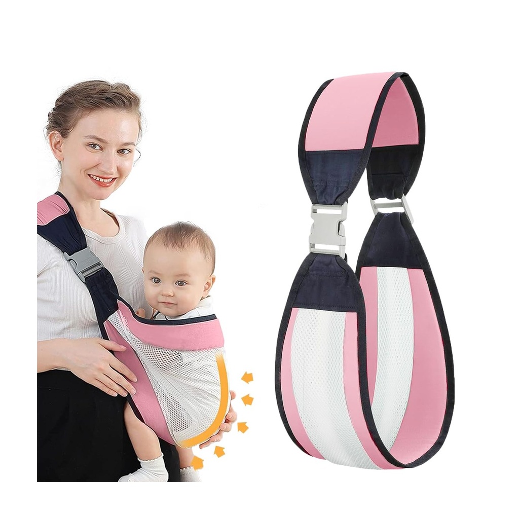 حامل أطفال - من المواليد إلى الطفل الصغير، تصميم مريح، شبكة قابلة للتنفس، مقاس واحد يناسب الجميع، وردي