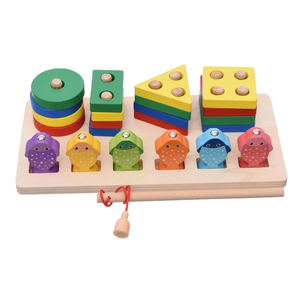 Wooden Shape Stacking and Fishing Toy