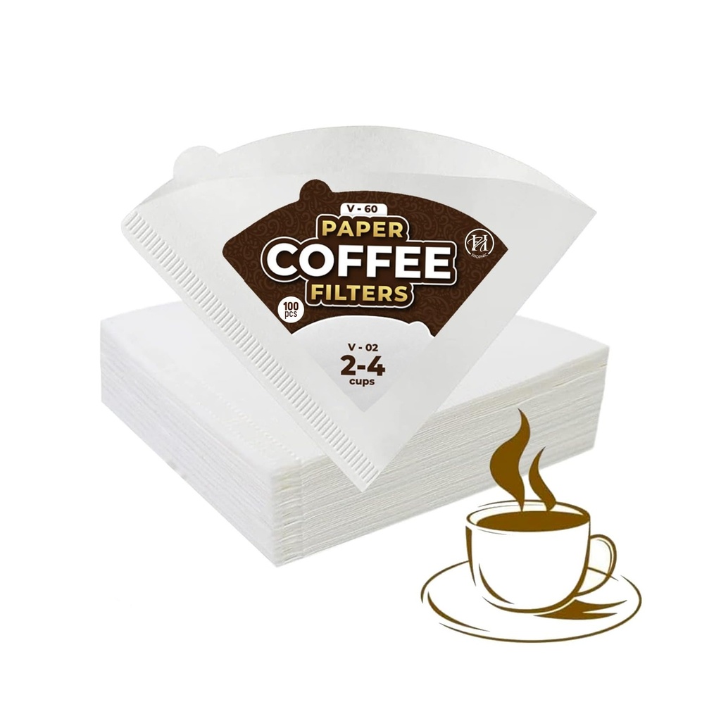 فلاتر قهوة V60 ( ١٠٠ عدد )  لـ ٢-٤ كوب - ورق طبيعي غير مُبيض - شكل مخروطي - سهلة الصب والتحضير