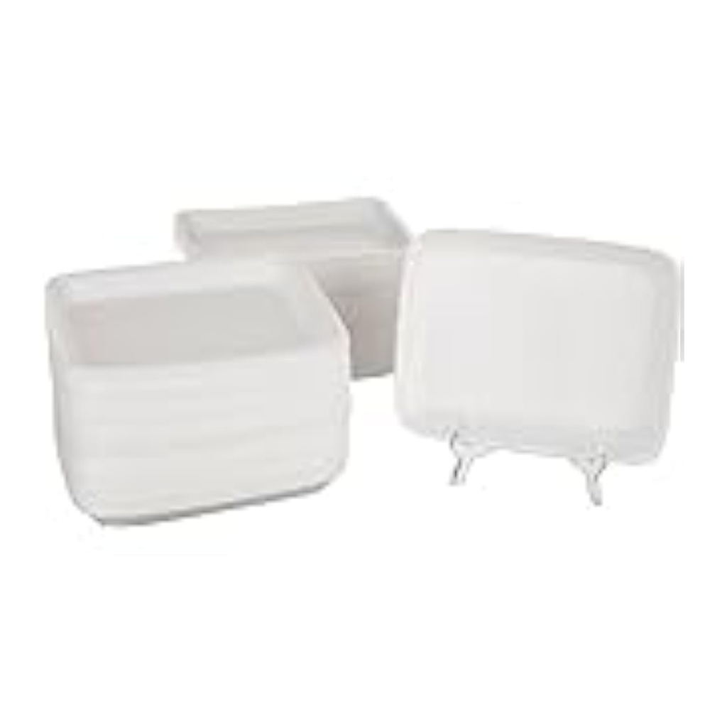 Set of Three White Rectangular Disposable Foam Trays - Ideal for Food Service, Catering, and Parties