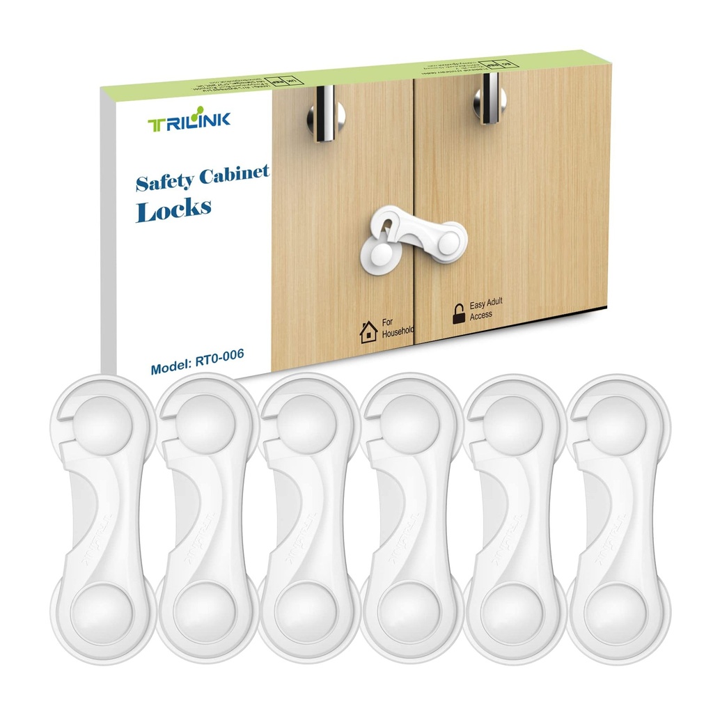 أقفال أمان للأطفال (٦ قطع) - سهلة الفتح للكبار، لاصق قوي، أبيض - أقفال خزائن مطبخ لسلامة الأطفال
