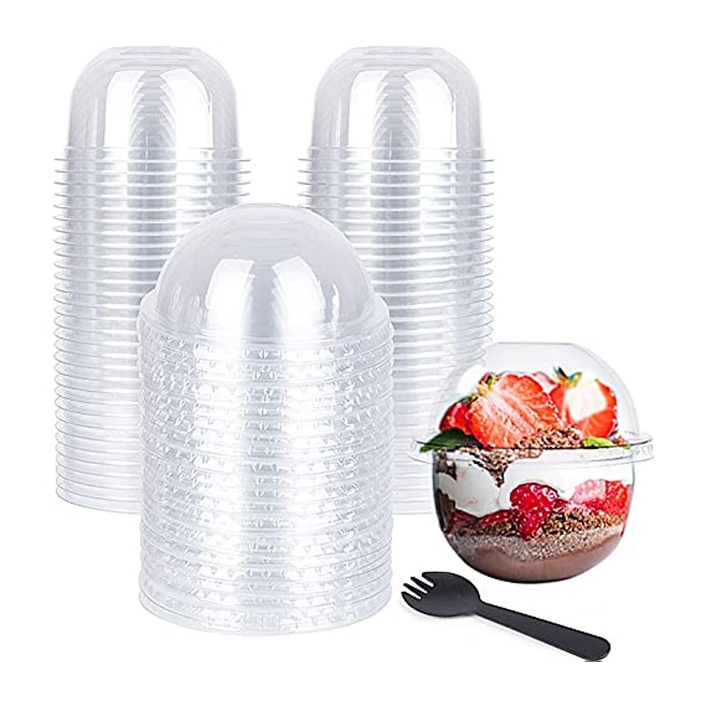 ٥٠ كأس ديسيرت بلاستيك شفاف مع أغطية قبة - مثالي للأيس كريم، البارفي، و أكتر (٨.٥ أونصة)