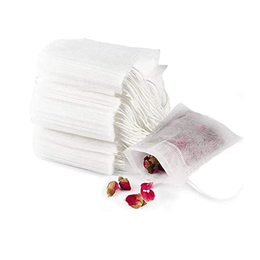 100 Count Disposable Empty Tea Bags - Premium Non-Woven Fabric Drawstring Sachets for Loose Leaf Tea, Herbs, Spices & Coffee