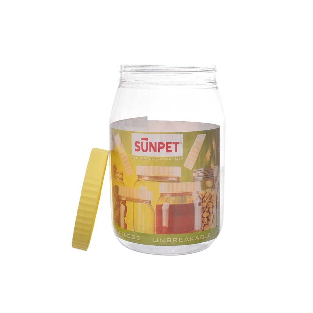 برطمان تخزين بلاستيك شفاف سعة ٤٠٠٠ ملليلتر، غطا أصفر - مثالي لتنظيم المطبخ وتخزين الطعام