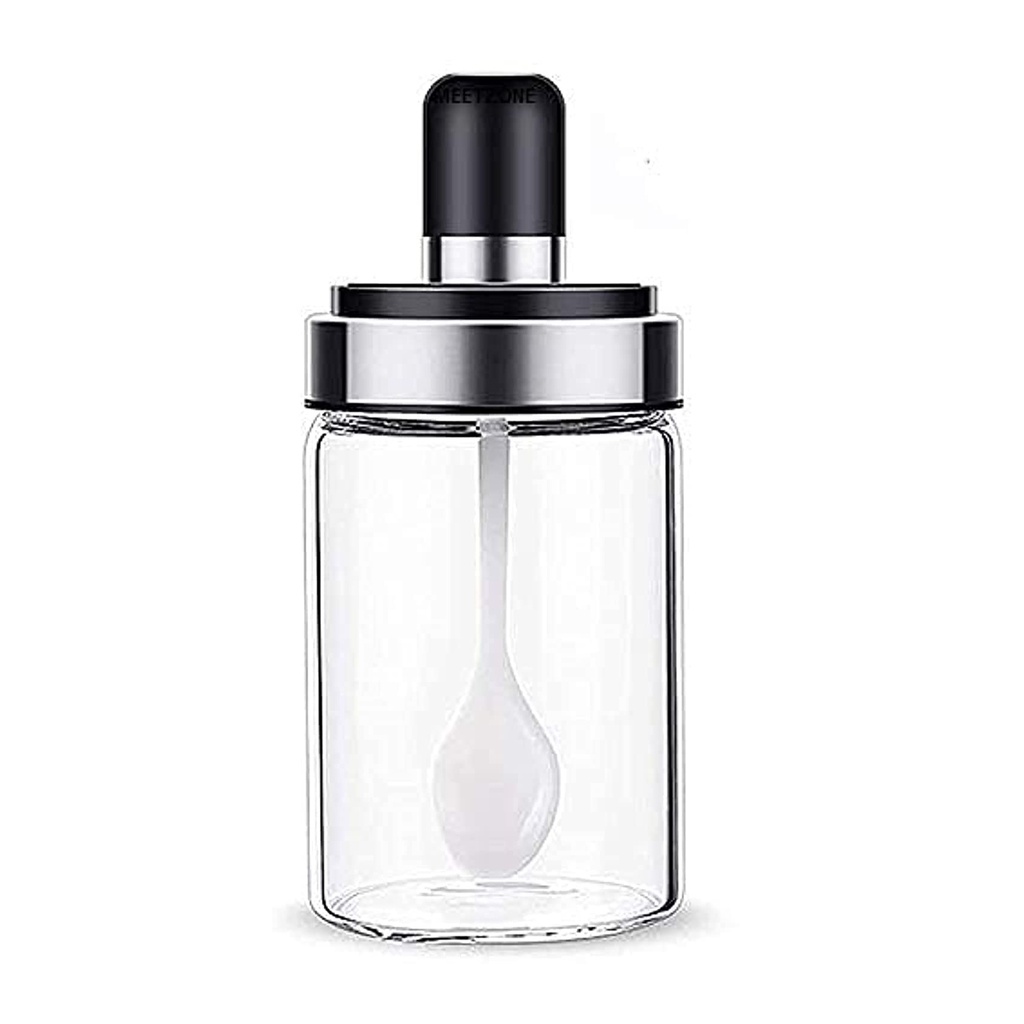 Airtight Borosilicate Glass Spice Jar with Integrated Spoon - Kitchen Storage Container for Ghee, Butter, Oil, and More