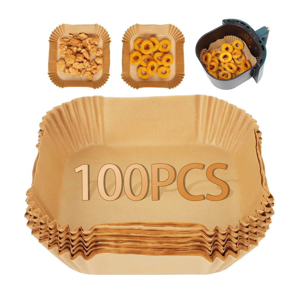 100 Count Air Fryer Liners - Disposable Parchment Paper Baking Cups for Easy Cleanup & Healthy Cooking
