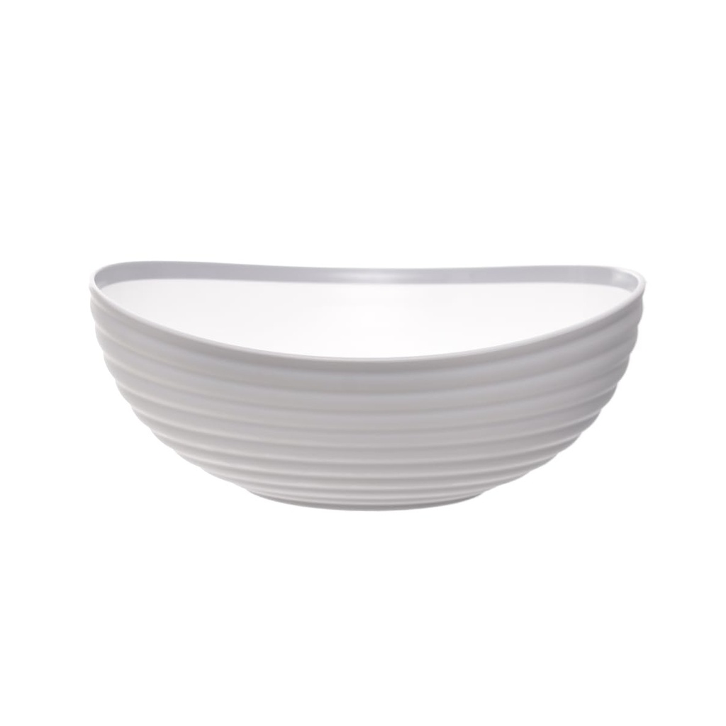 Elegant Oval Serving Bowl, Plastic, Light Grey, Ribbed Design, for Salads, Snacks, and More
