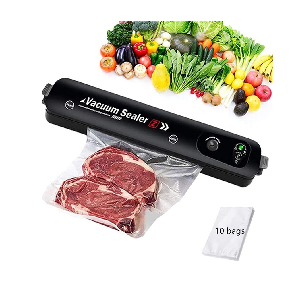 مكنة تفريغ هواء أوتوماتيكية مع ١٠ أكياس مجانية - جهاز حفظ الطعام للحوم والخضروات وأكثر - مؤشر LED و تشغيل بلمسة واحدة