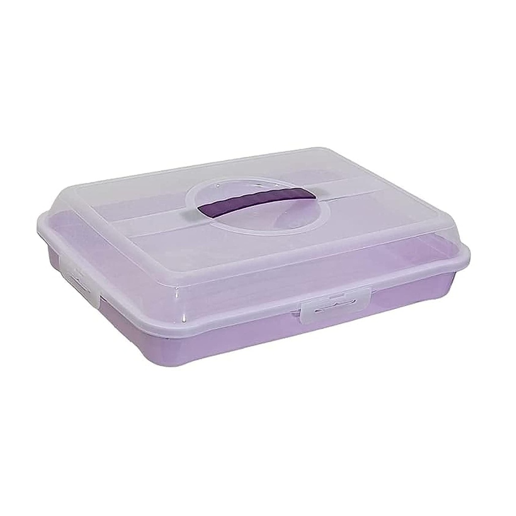 علبة كيك بلاستيك لون لافندر، بغطاء شفاف ومقابض - مثالية للحفلات وتخزين المخبوزات